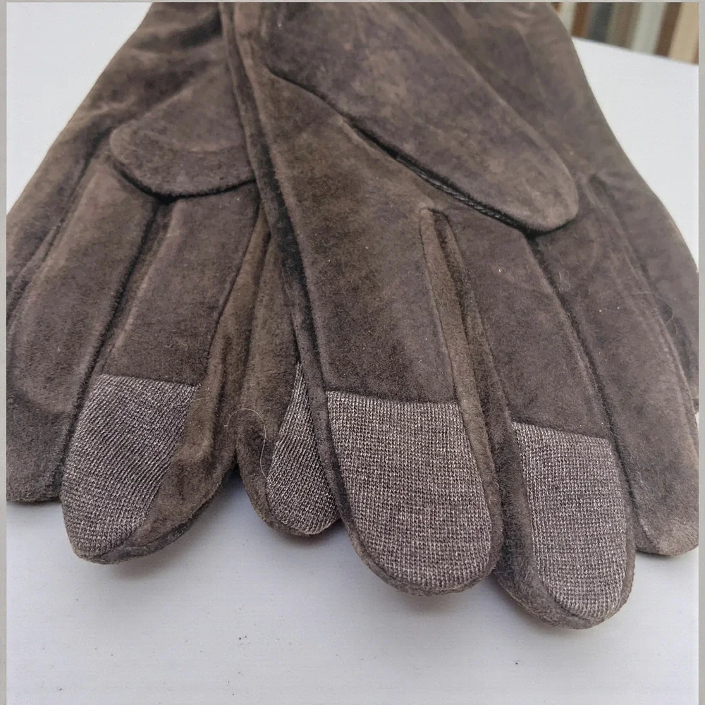 NEW Warmen Women's Brown Suede Fur Trimmed Gloves Sz L Touchscreen Compatible